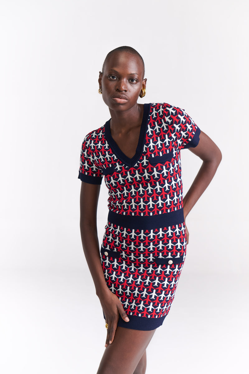 Airplane Motif Knit Dress