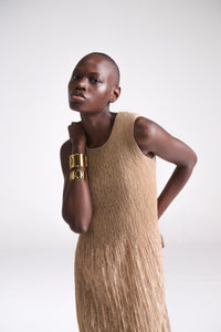 Crinkled Lace Nude Midi Dress - Tastes Like Couture