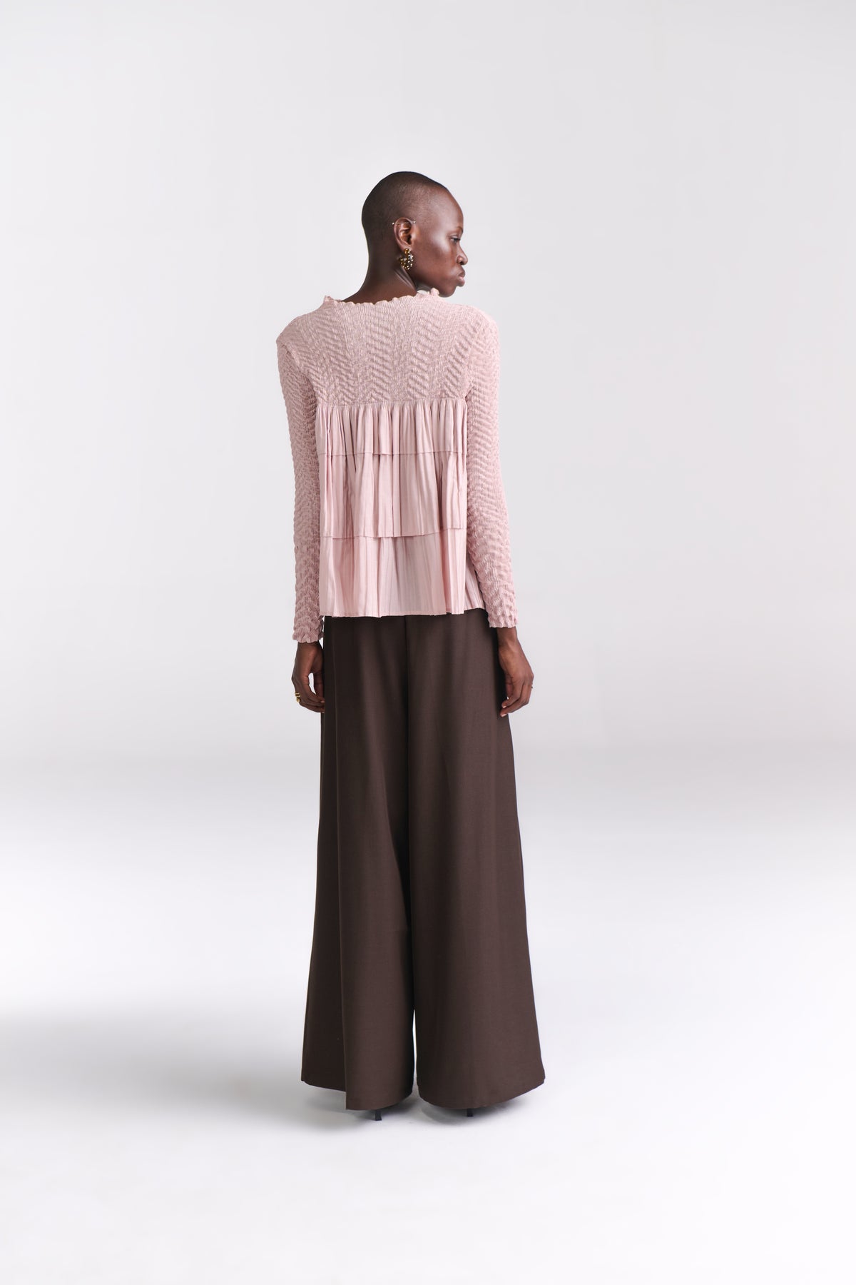Blush Pink Crinkled Full Sleeves Top