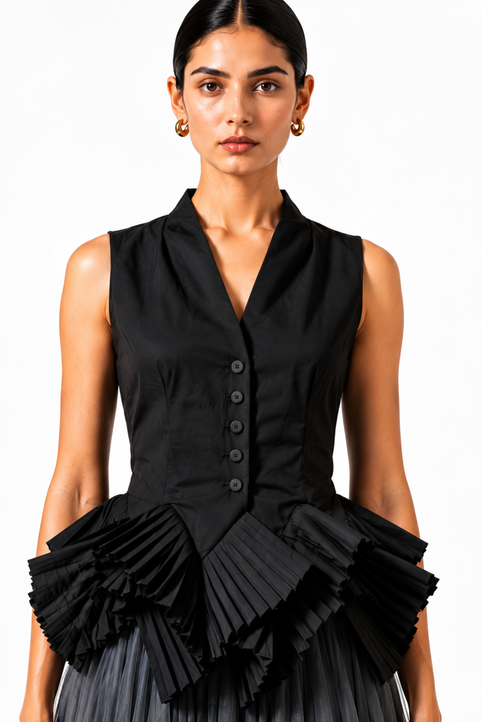 Black sculpted Peplum top