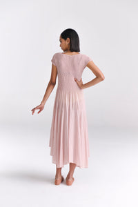 Blush Pink Crinkled Midi Dress