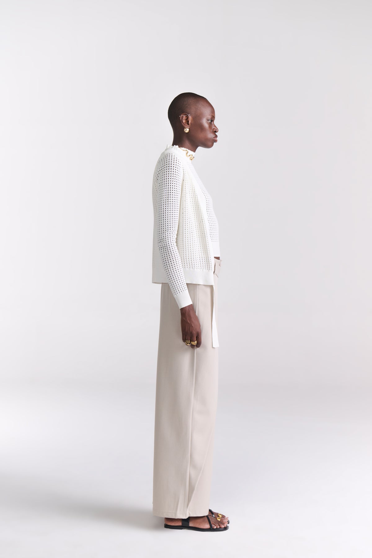 Beige Overlap Tailored Pants
