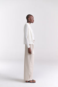 Beige Overlap Tailored Pants