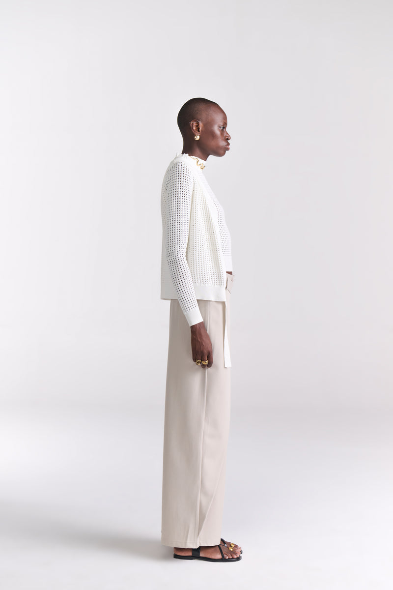 Beige Overlap Tailored Pants