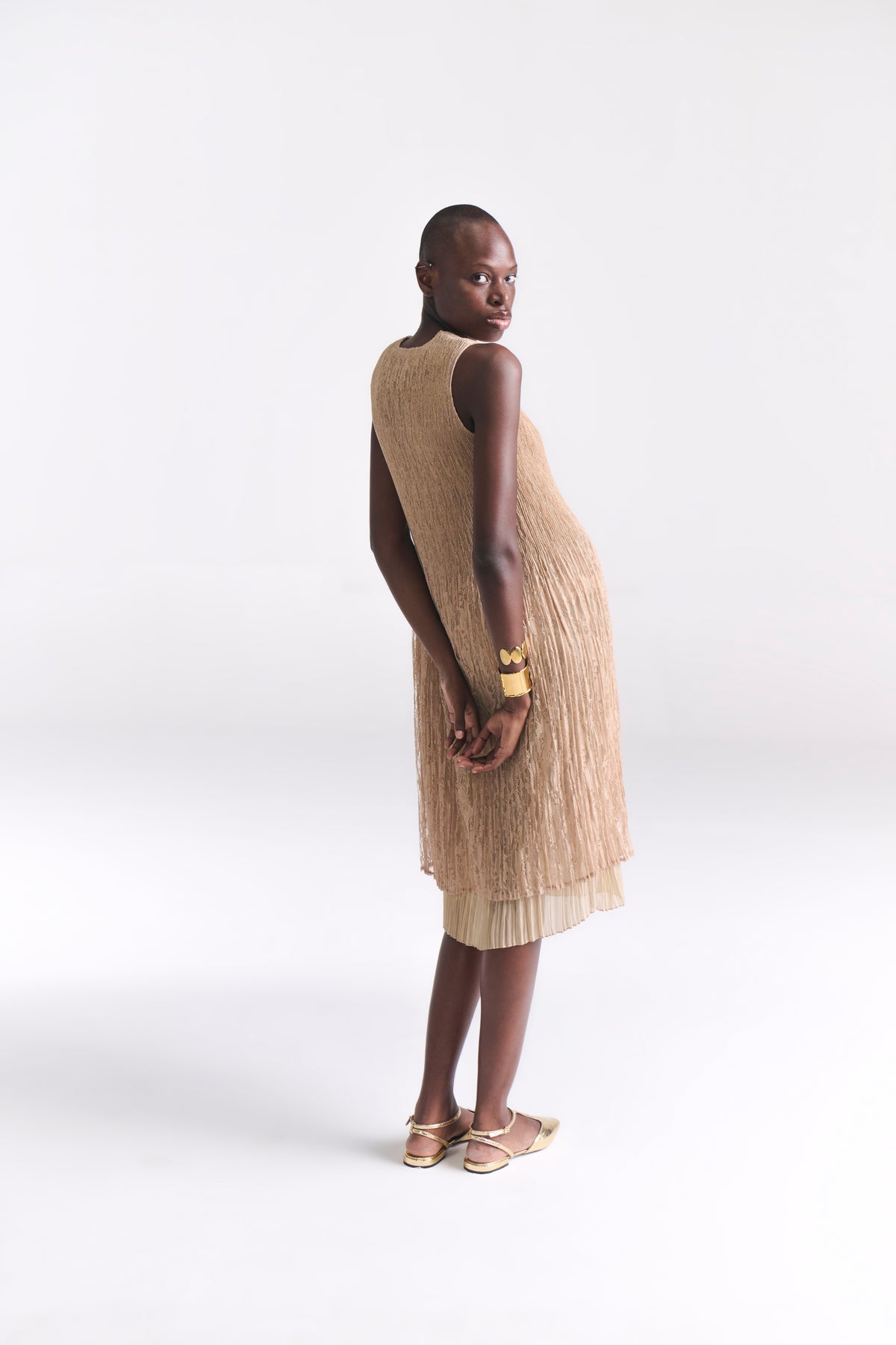 Crinkled Lace Nude Midi Dress - Tastes Like Couture
