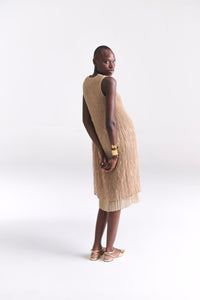 Crinkled Lace Nude Midi Dress - Tastes Like Couture
