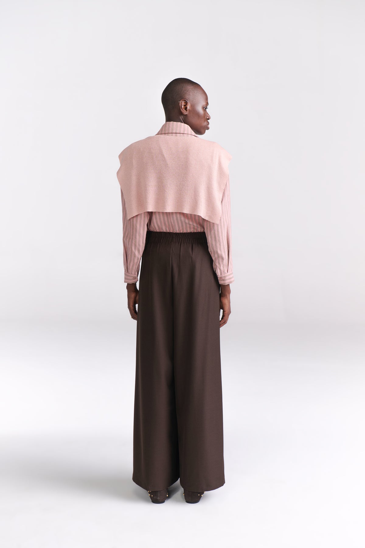 Blush Pink Striped Sand-Silk finish Shirt with Mock Sweater