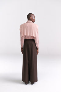 Blush Pink Striped Sand-Silk finish Shirt with Mock Sweater