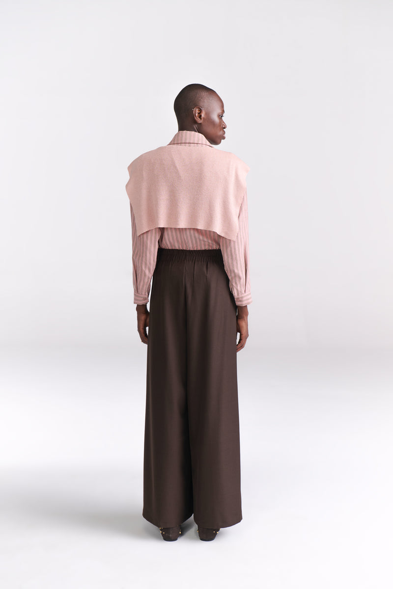 Blush Pink Striped Sand-Silk finish Shirt with Mock Sweater