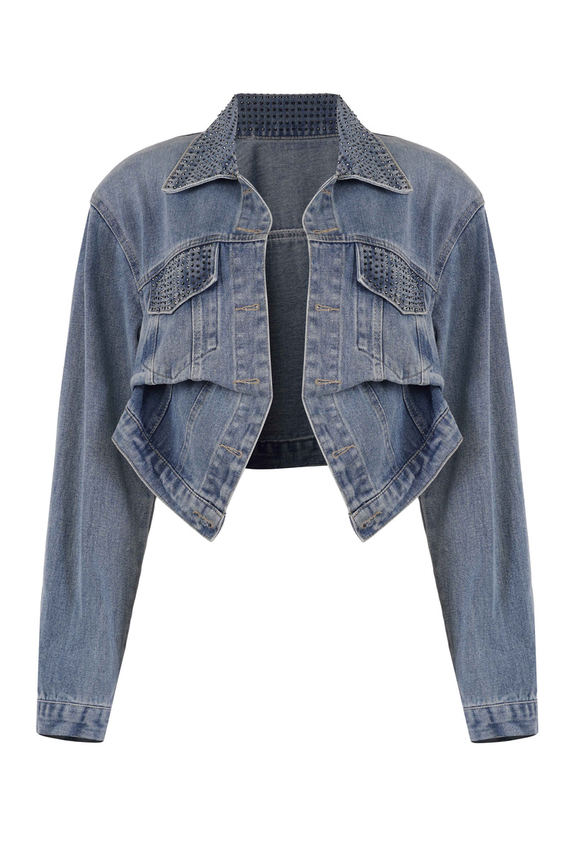 Blue Denim Jacket with Rhinestone Detail