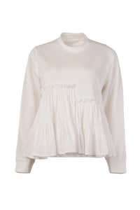White Knit Top with Assymetric Ruffle Detail