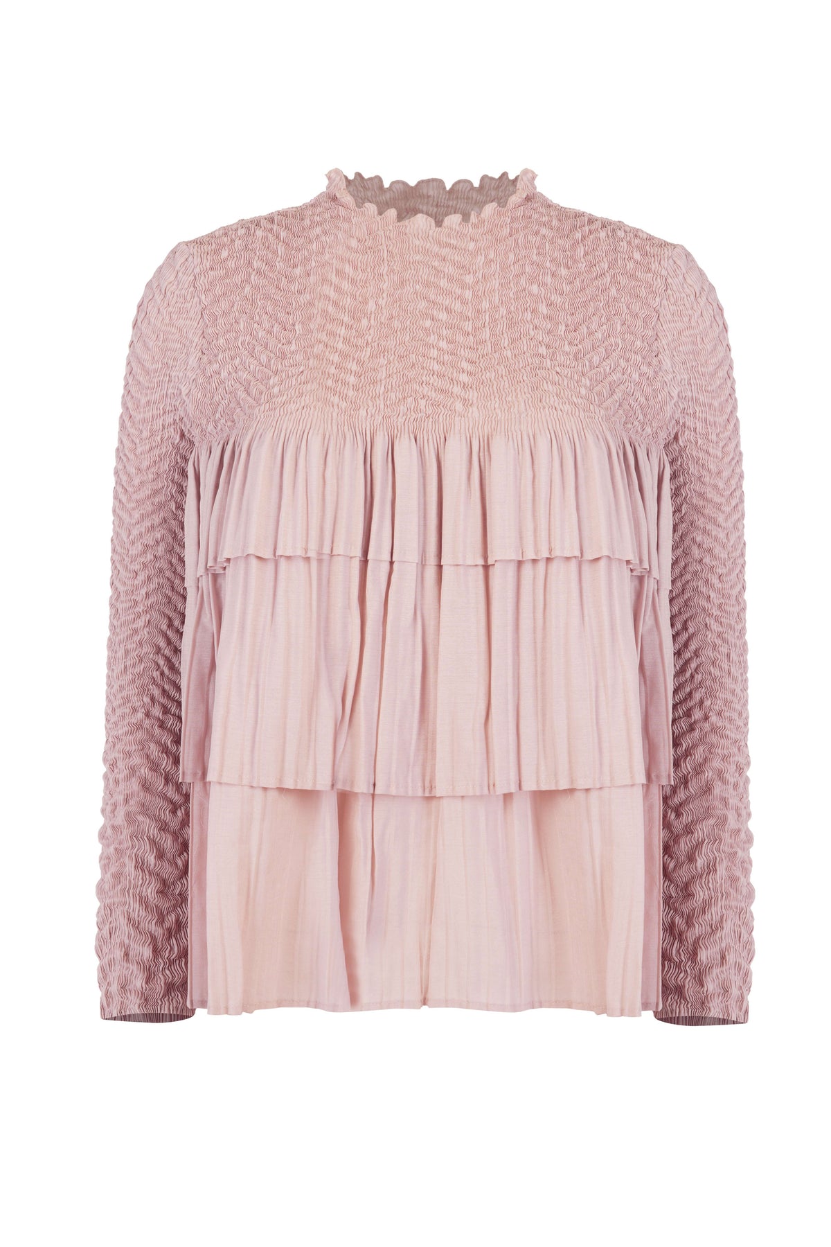 Blush Pink Crinkled Full Sleeves Top