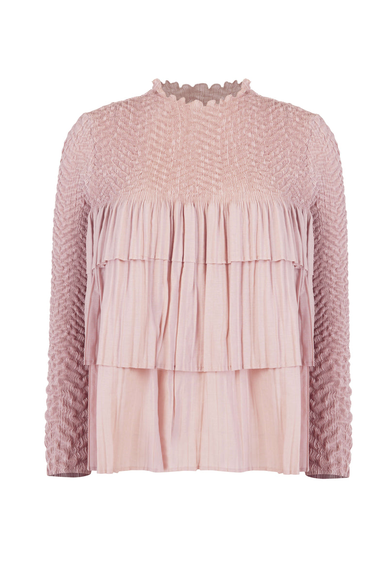 Blush Pink Crinkled Full Sleeves Top