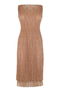 Crinkled Lace Nude Midi Dress - Tastes Like Couture