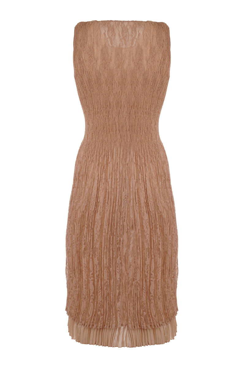 Crinkled Lace Nude Midi Dress - Tastes Like Couture