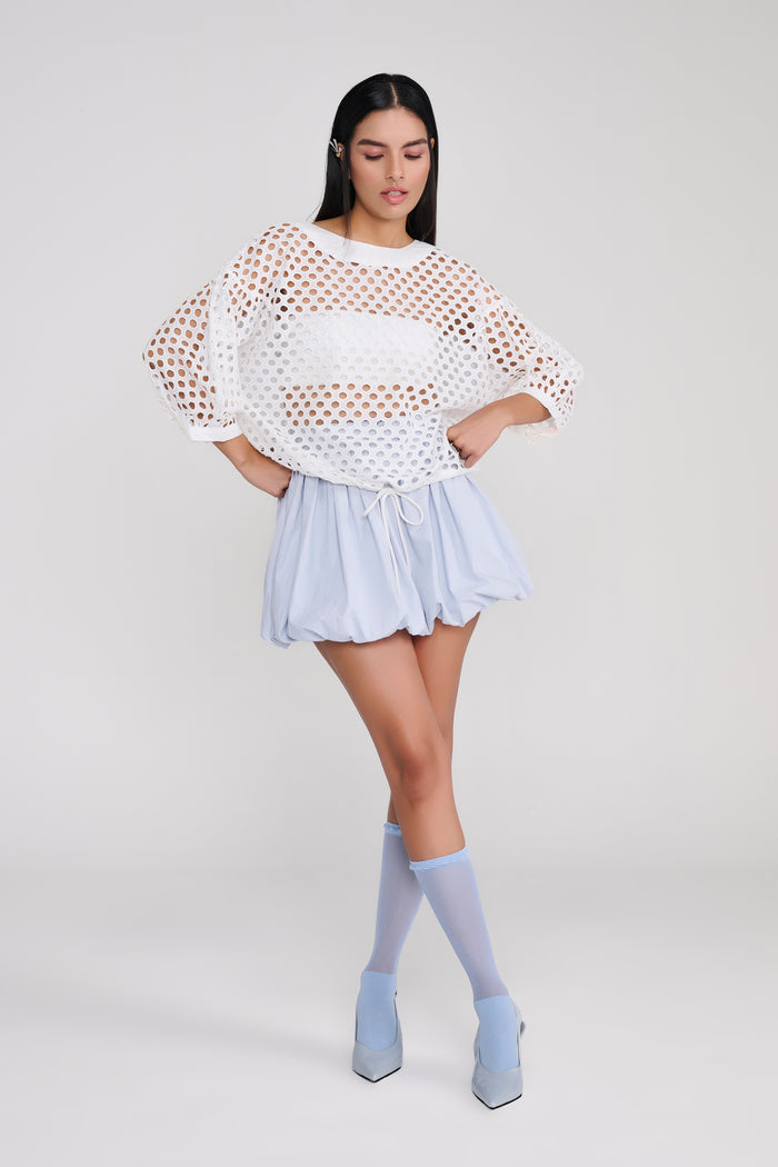 Powder Blue Bubble Hem Mini Skirt