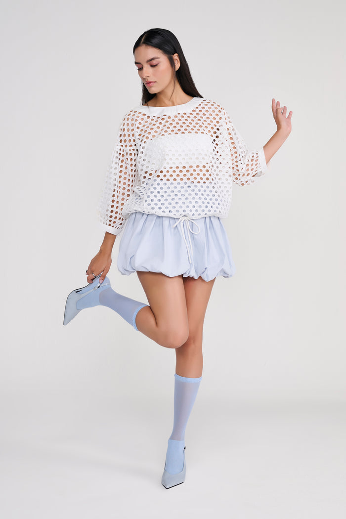Powder Blue Bubble Hem Mini Skirt