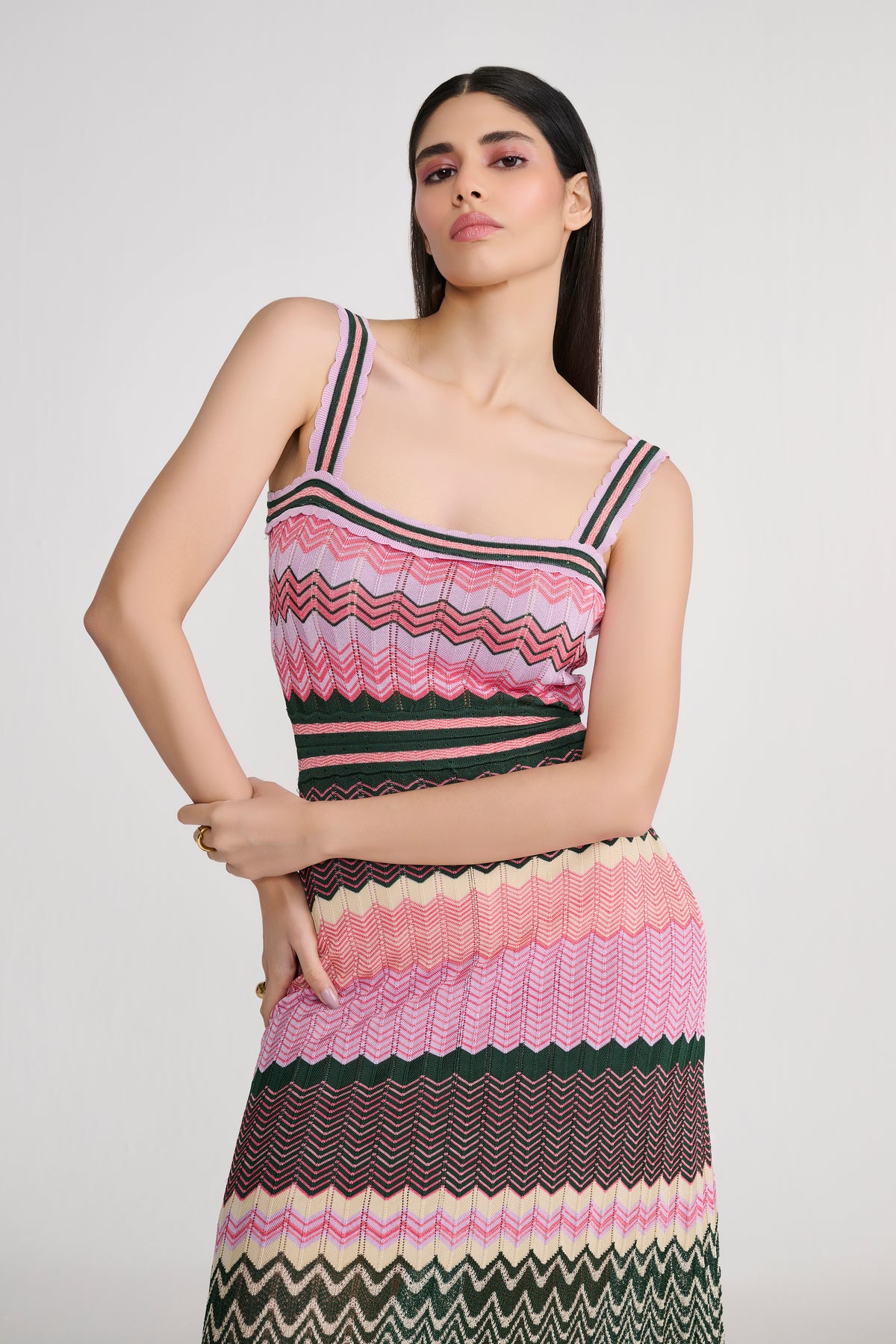 Chevron Knit Pointelle Maxi Dress
