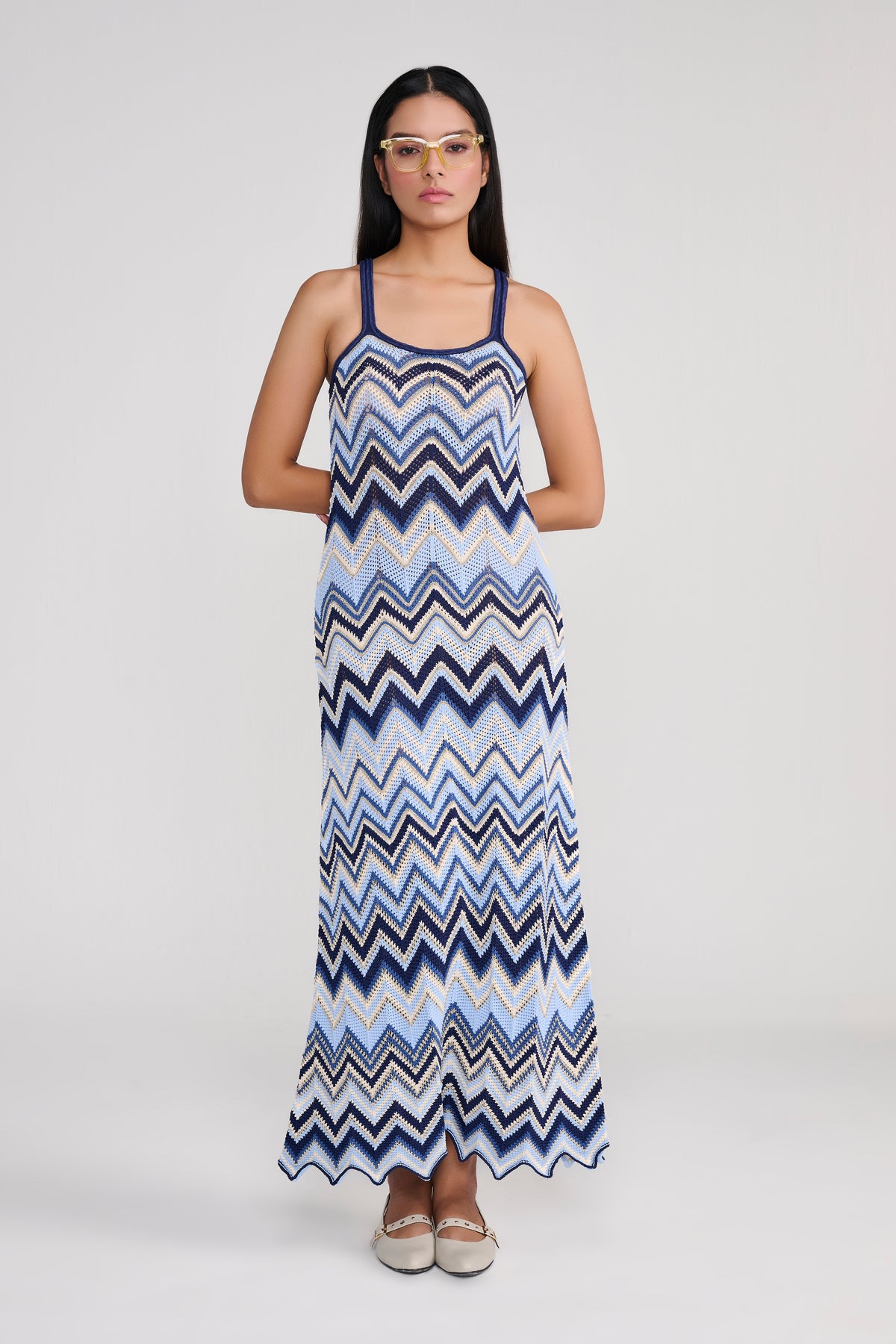 Knit Blue Sleeveless Chevron Maxi