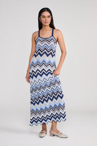 Knit Blue Sleeveless Chevron Maxi