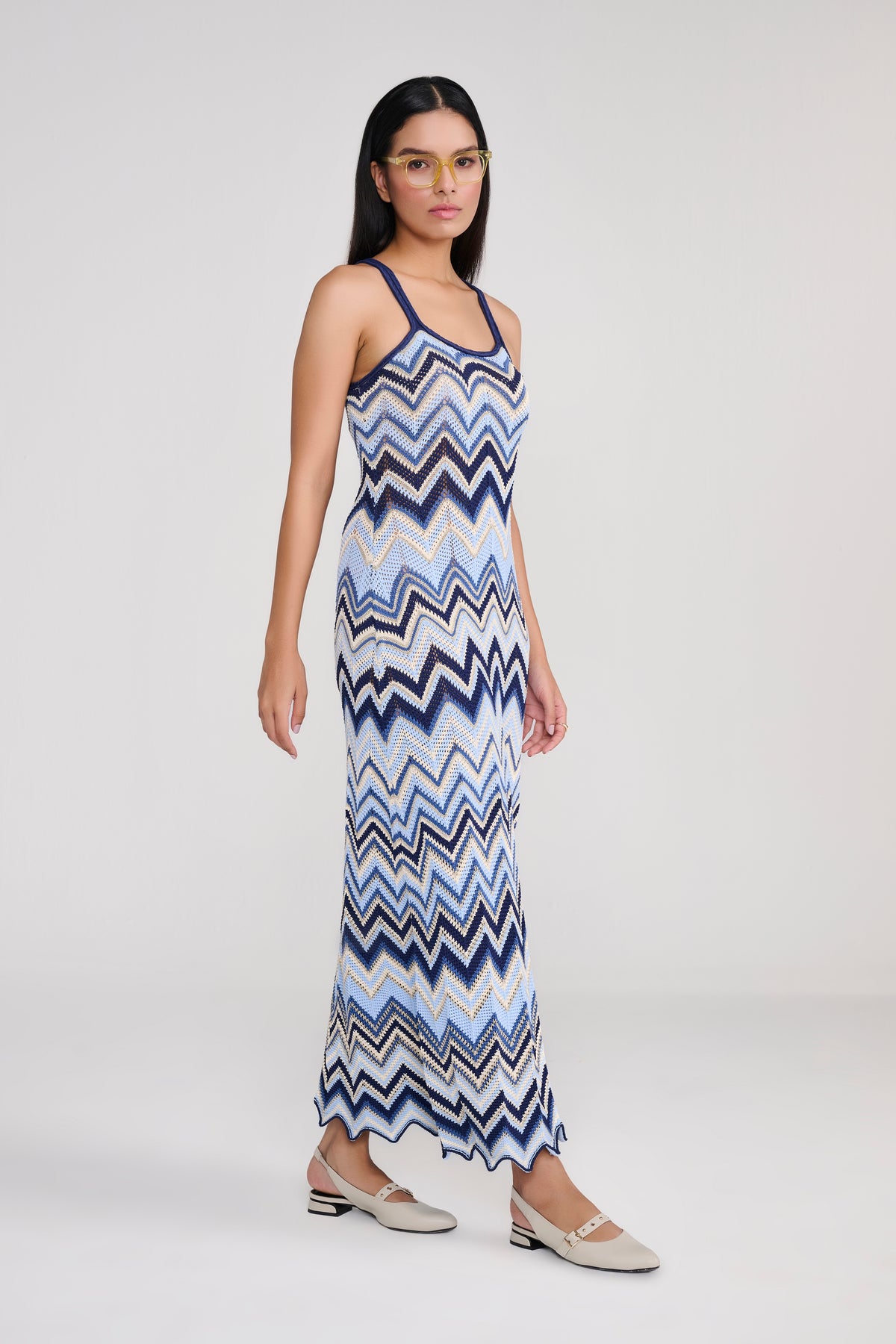 Knit Blue Sleeveless Chevron Maxi