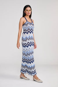 Knit Blue Sleeveless Chevron Maxi
