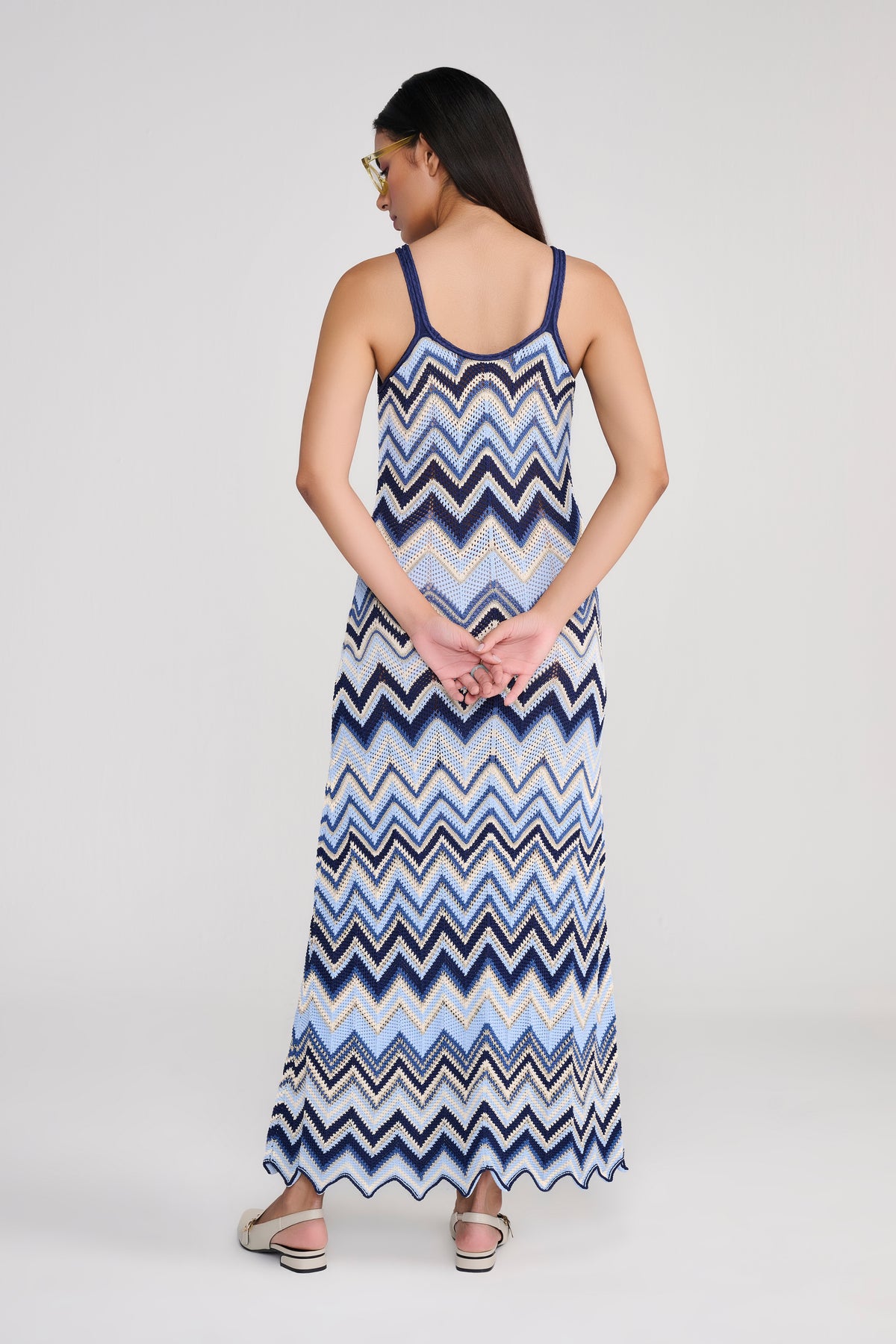 Knit Blue Sleeveless Chevron Maxi