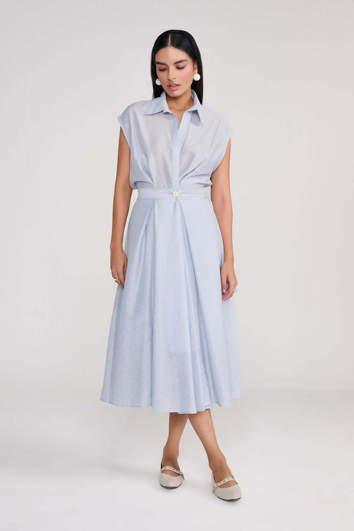 Blue Silk Finish Midi A Line dress