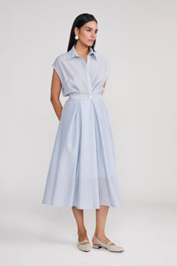 Blue Silk Finish Midi A Line dress