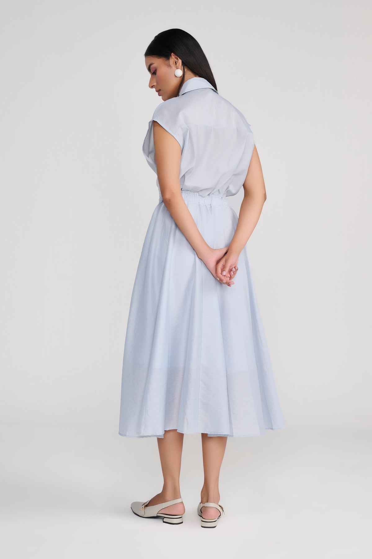 Blue Silk Finish Midi A Line dress