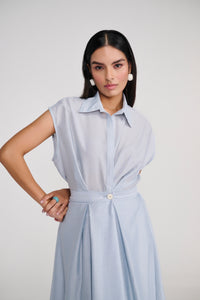 Blue Silk Finish Midi A Line dress