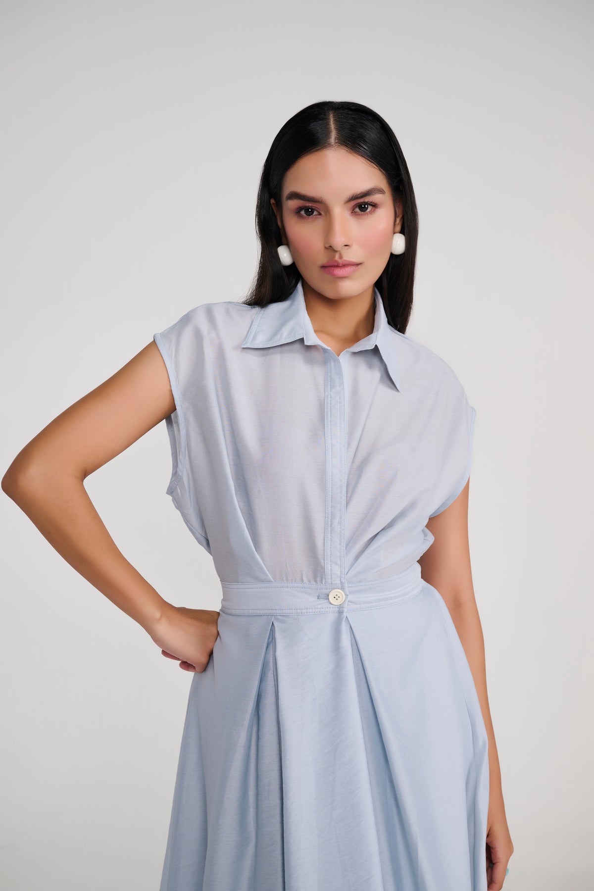 Blue Silk Finish Midi A Line dress
