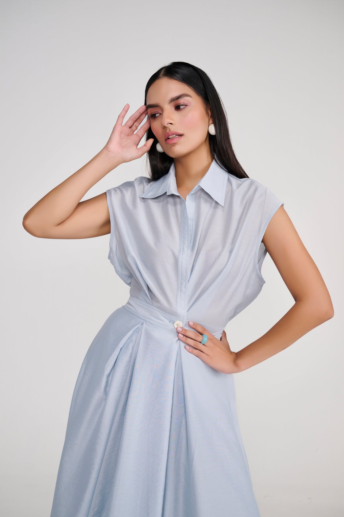 Blue Silk Finish Midi A Line dress