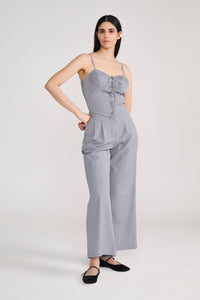 Grey lace up corset pinstripe coord with flare pants