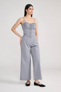Grey lace up corset pinstripe coord with flare pants