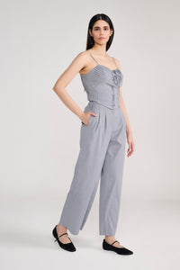 Grey lace up corset pinstripe coord with flare pants