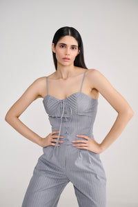 Grey lace up corset pinstripe coord with flare pants