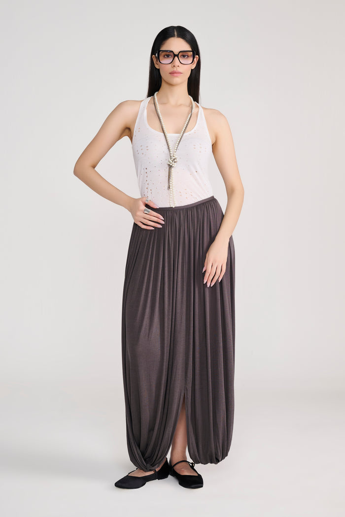 Grey Drape Harem Style Long Skirt