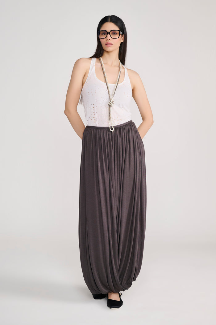 Grey Drape Harem Style Long Skirt