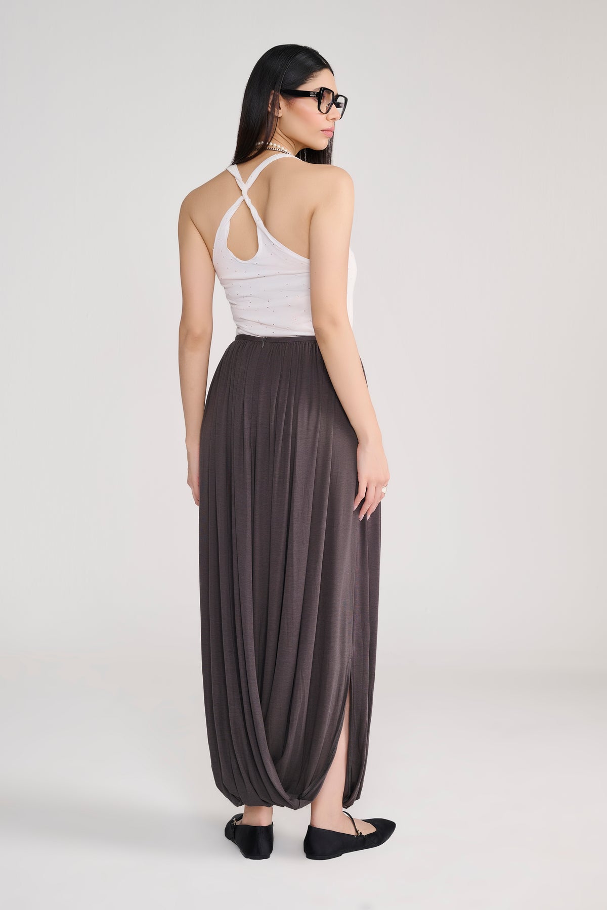 Grey Drape Harem Style Long Skirt