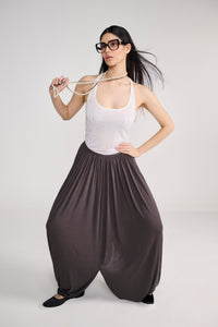 Grey Drape Harem Style Long Skirt