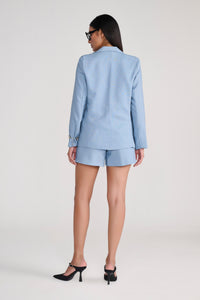 Blue Linen Jacket With Shorts Coordinate Set