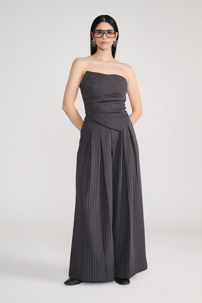 Charcoal Grey Tailored Pinstripe Tube Coord Set