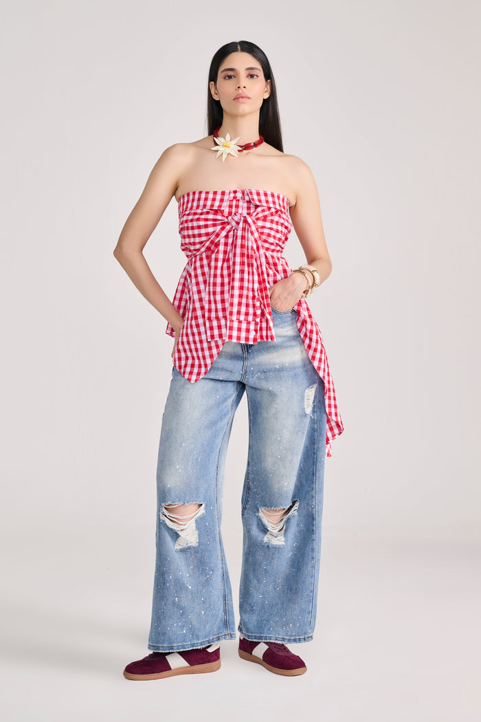 Red Gingham Check Tube Top