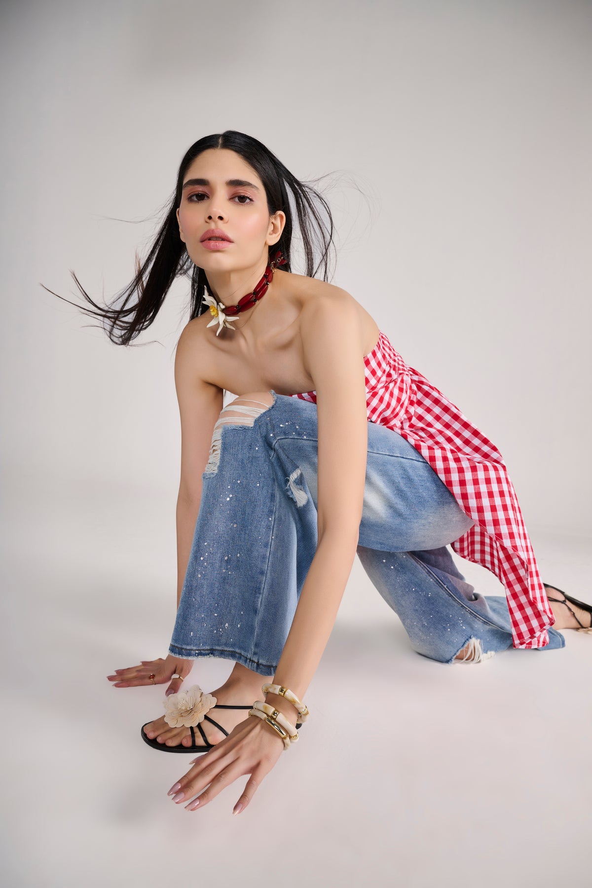 Red Gingham Check Tube Top