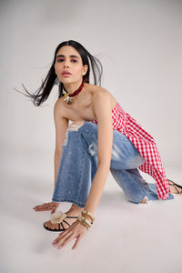 Red Gingham Check Tube Top