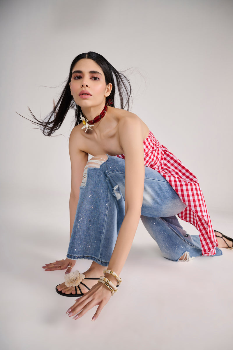 Red Gingham Check Tube Top