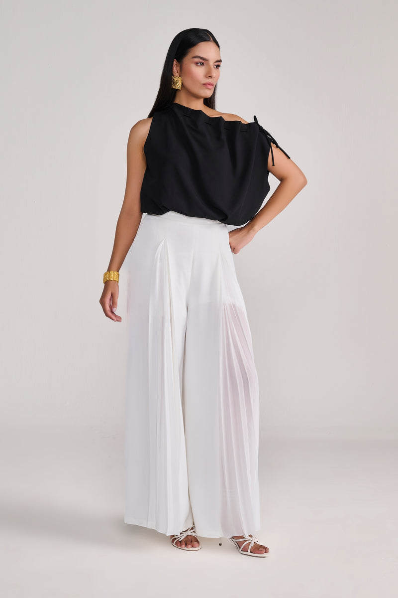White Pants With Center Pleating Detail
