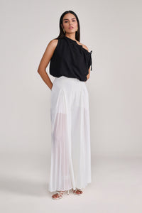 Black Sleeveless Balloon Top With Tie-Up Detail At Neck