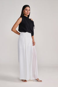 Black Sleeveless Balloon Top With Tie-Up Detail At Neck